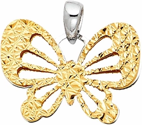 14k Two-Color Gold Lightweight Precision-Cut Shiny Butterfly Pendant Charm