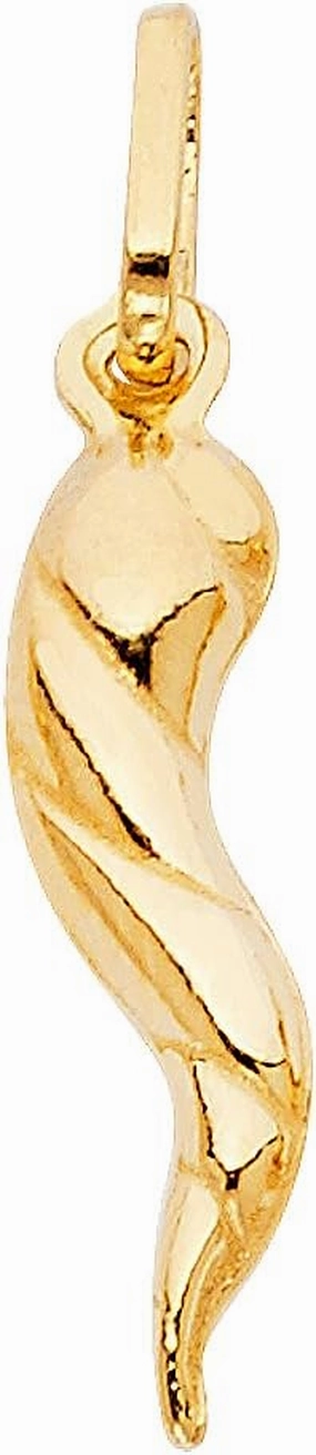 14k Yellow Gold Shiny Amulet of 3D Precision-Cut Horn Pendant