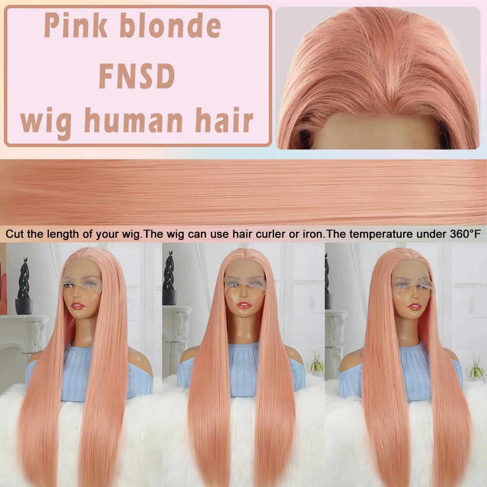 16 Inch Pink Blonde Lace Front Wig Human Hair Rose Gold Human Hair Wigs Pre Plucked 13X4 HD Peachy Colored Wigs For Women 180% Density Strawberry Blonde Straight Lace Front Wig