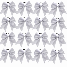 16 PCS Large Silver Glitter Cheer Hair Bows, Shiny Cheerleading Bows Ponytail Holder for Cheerleader Girls Softball Sports and Christmas Tree Decor (Glitter Silver)