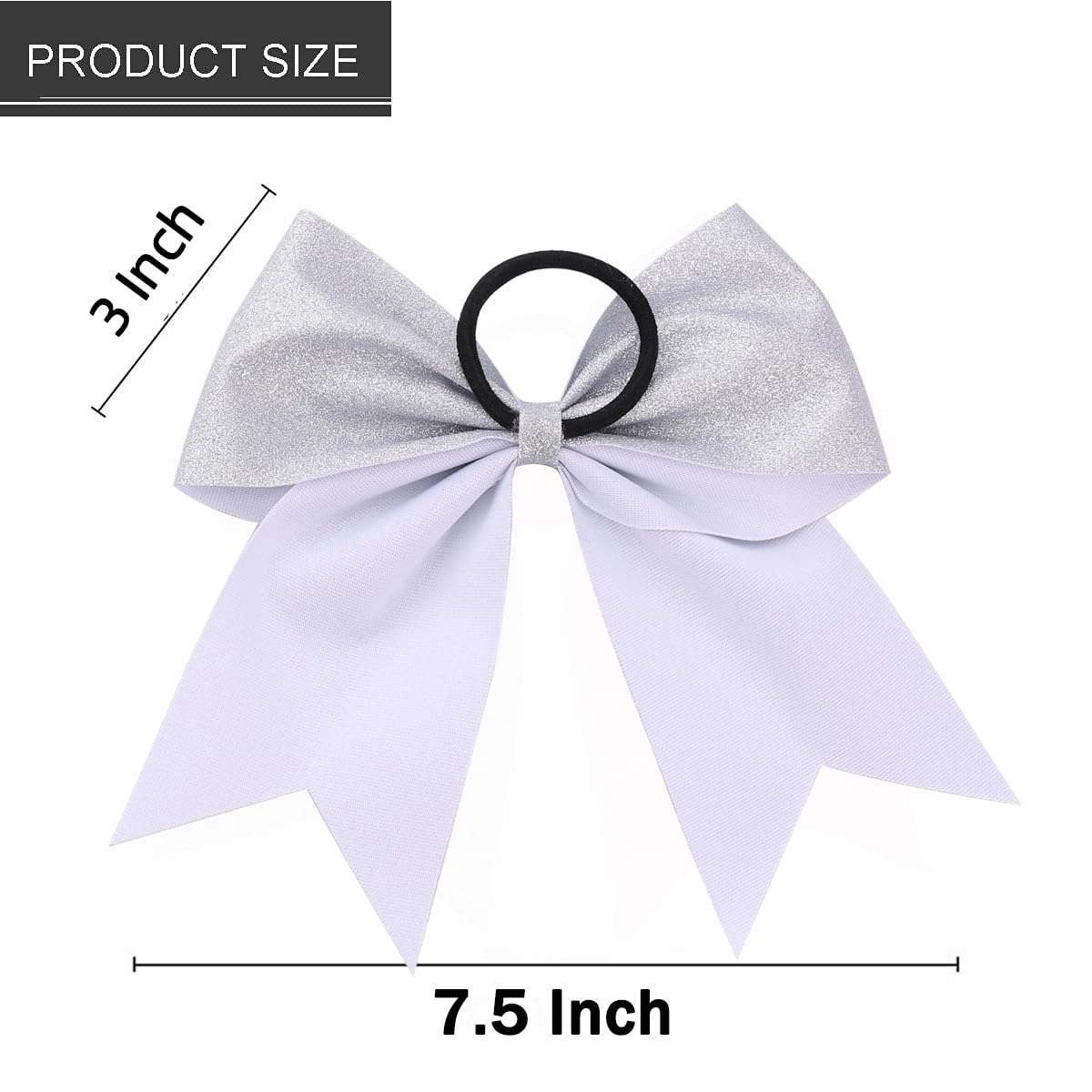 16 PCS Large Silver Glitter Cheer Hair Bows, Shiny Cheerleading Bows Ponytail Holder for Cheerleader Girls Softball Sports and Christmas Tree Decor (Glitter Silver)