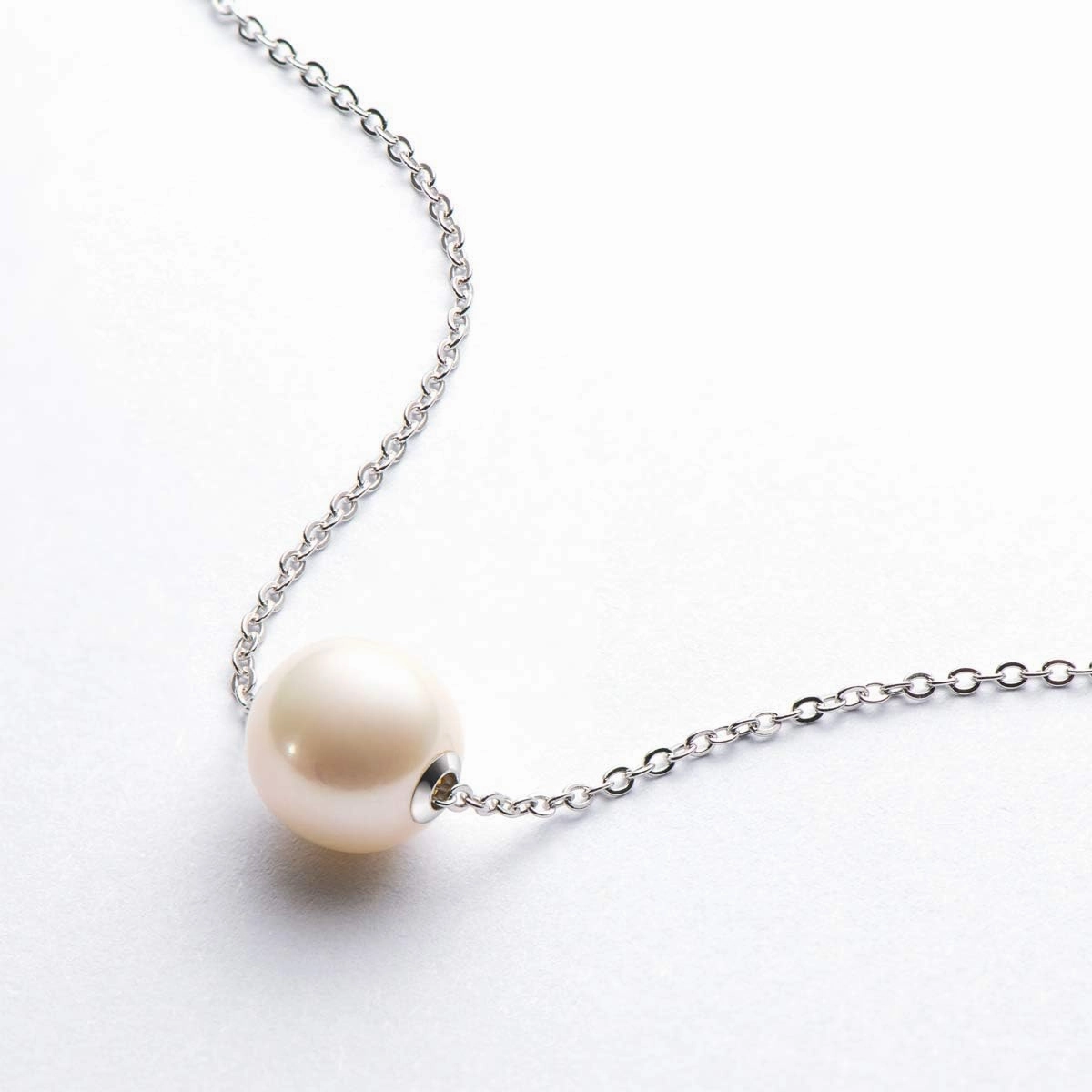 18K Gold White Pearl Pendant Necklace 9.5-10mm Freshwater Cultured Single Pearl Necklace Gifts for Women Wife Mom Valentines Day - White Gold/Yellow Gold