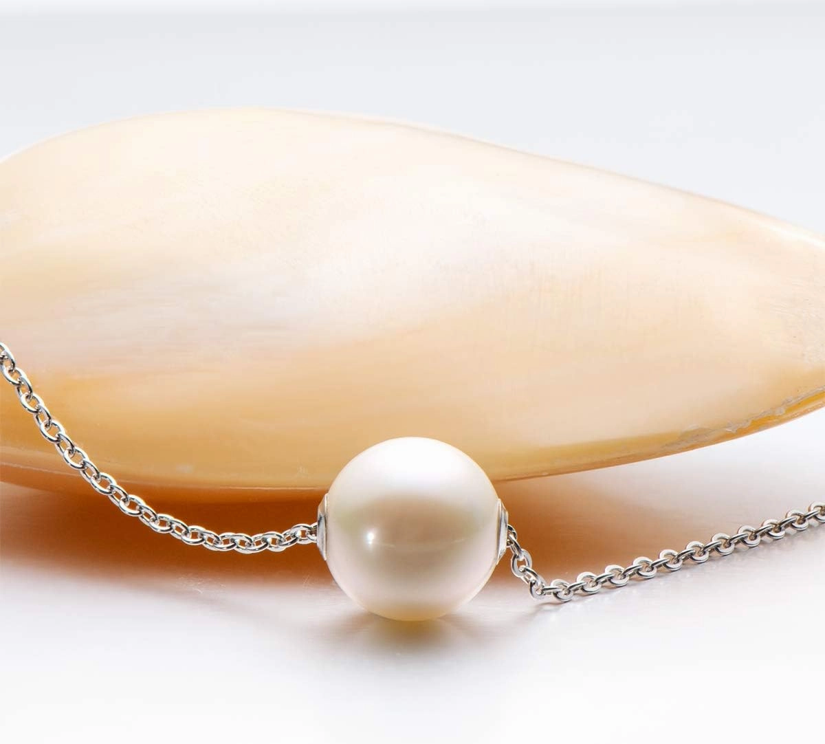 18K Gold White Pearl Pendant Necklace 9.5-10mm Freshwater Cultured Single Pearl Necklace Gifts for Women Wife Mom Valentines Day - White Gold/Yellow Gold