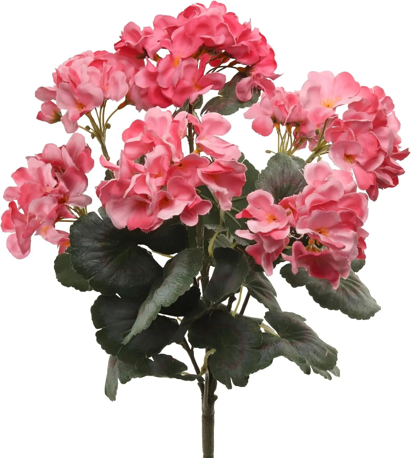 18" Real Touch Vibrant Pink Geranium Bush with 7 Fronds - Lifelike Artificial Flower for Indoor/Outdoor Home and Garden Decor - Pink Artificial Geraniums - Artificial Outdoor Geranium Bush