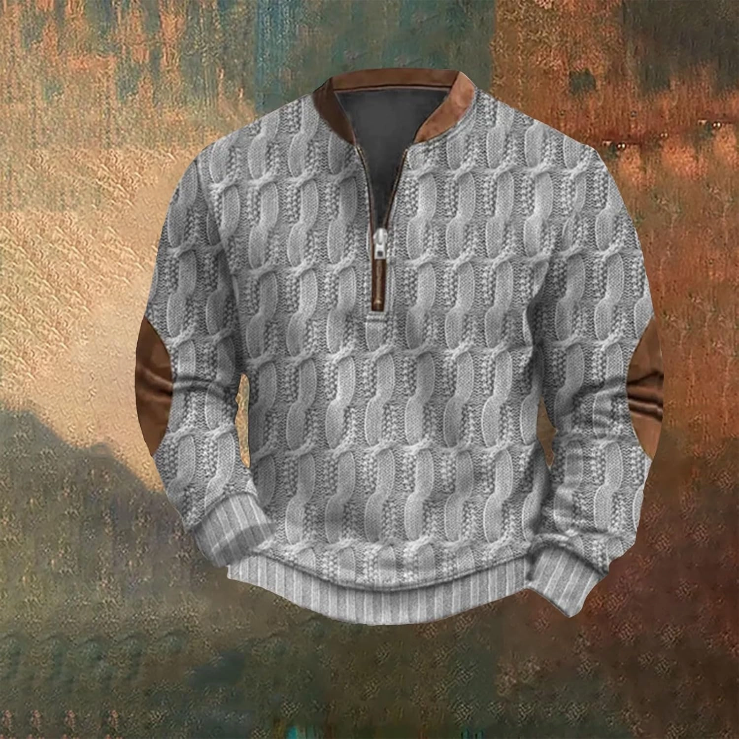 1/4 Zip Pullover Mens Stand Collar Sweatshirt Aztec Knit-Pattern Top Fall Western Vintage Long Sleeve Sweatshirt