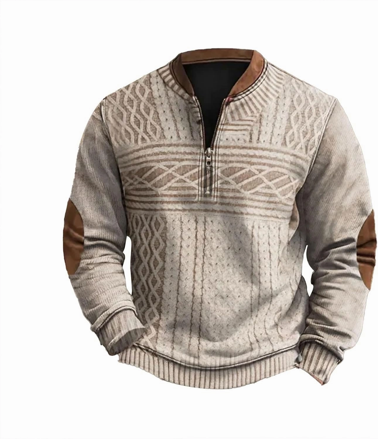 1/4 Zip Pullover Mens Stand Collar Sweatshirt Aztec Knit-Pattern Top Fall Western Vintage Long Sleeve Sweatshirt