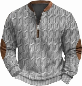 1/4 Zip Pullover Mens Stand Collar Sweatshirt Aztec Knit-Pattern Top Fall Western Vintage Long Sleeve Sweatshirt