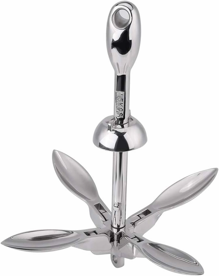 1.5KG 316 Stainless Steel Boat Folding Grapnel Anchor, Heavy Duty Docking Hardware, Mirror Polished, Easy Installation, Direct Replacement for Old or Broken Anchors, for Marine Yac