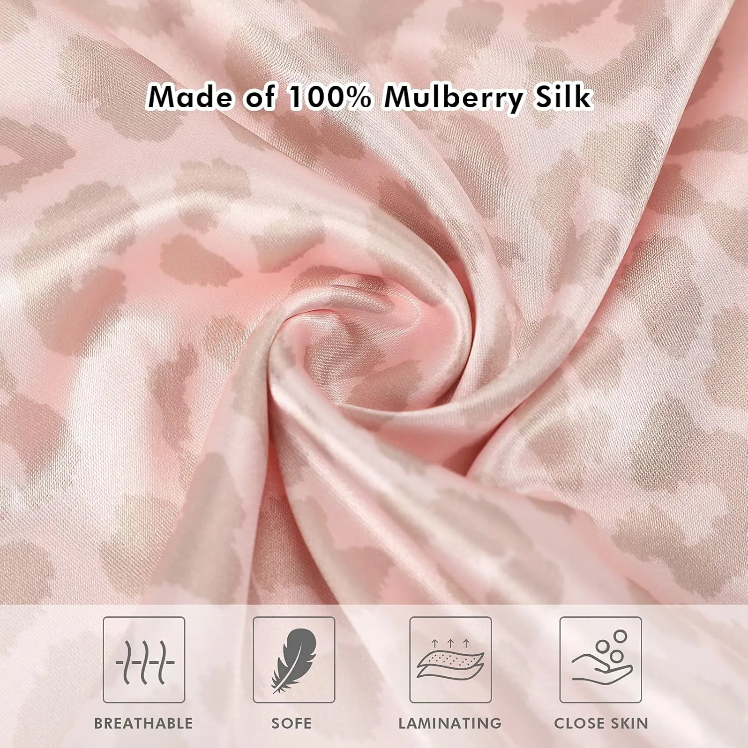 2 Pack Satin Pillowcase with Latent Zipper, Adjustable Satin Eye Mask for Sleeping and Satin Volume Scrunchie for Hair and Skin, Standard Size (Pink, Leopard Style)