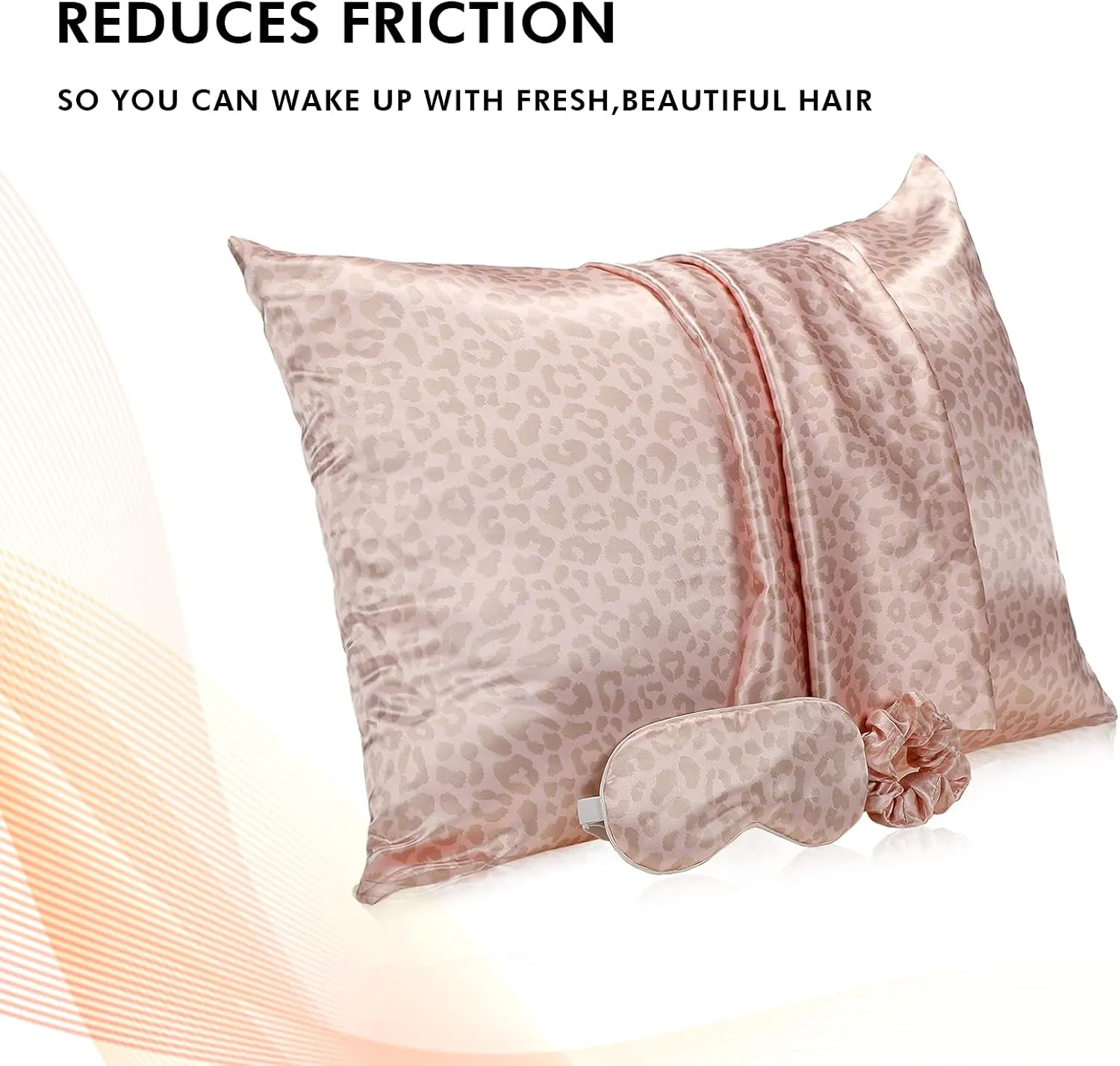 2 Pack Satin Pillowcase with Latent Zipper, Adjustable Satin Eye Mask for Sleeping and Satin Volume Scrunchie for Hair and Skin, Standard Size (Pink, Leopard Style)