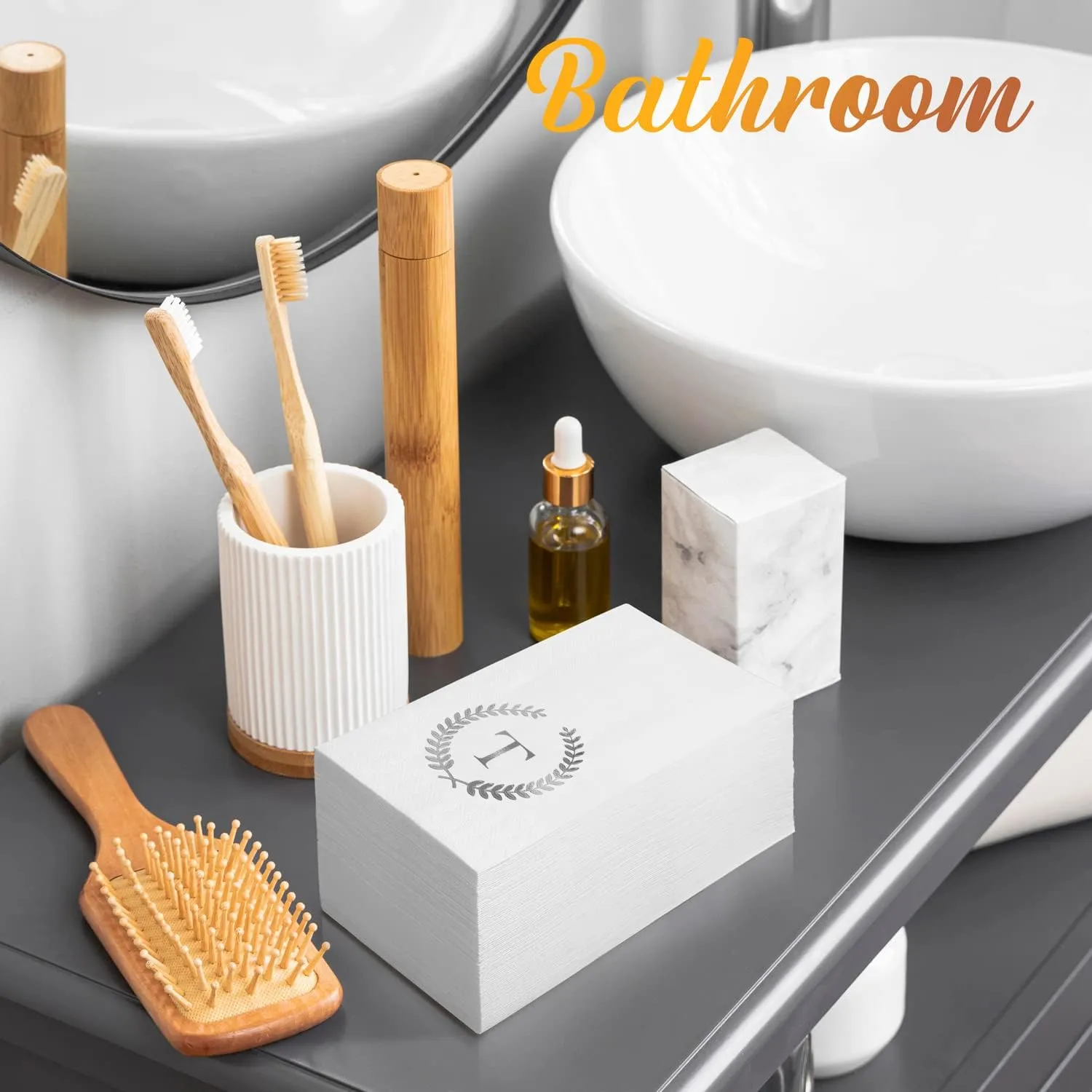 200 Pack Monogrammed Disposable Napkins Silver Foil Letter T Guest Napkins Initial Disposable Hand Paper Towels for Wedding Engagement Baby Shower Party Home Kitchen Bathroom Dinner Decorative Towels