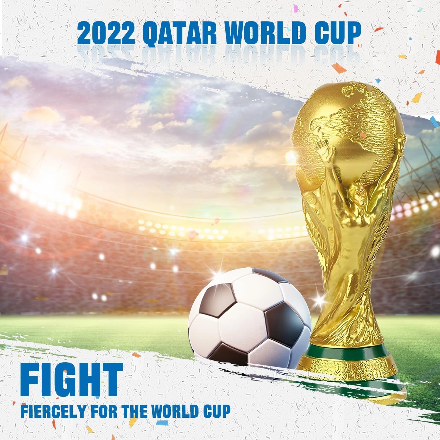 2022 World Cup Trophy Replica, Resin Football Soccer Collectibles, Sports Fan Trophy, Gold Sports Award Decorations for Bedroom Office Desktop（5.1"/8.2"/10.6"/14.1"）