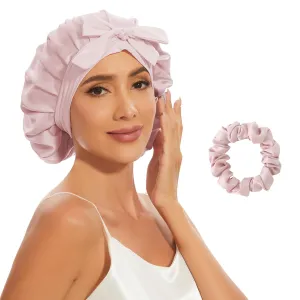 22 Momme 100% Mulberry Silk Bonnet for Sleeping Hair Care Women, Adjustable Bands Silk Hair Wrap for Sleep (Pink)