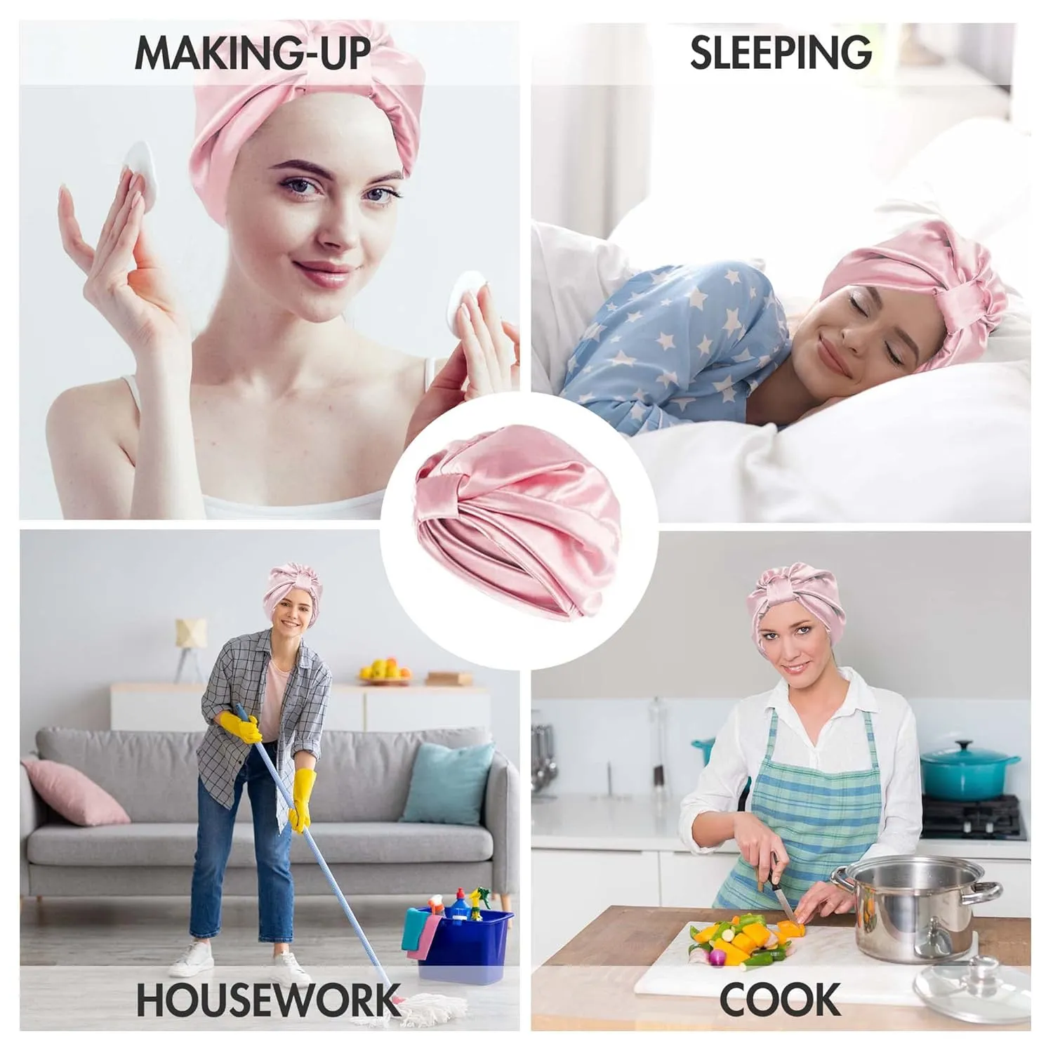 22 Momme 100% Mulberry Silk Hair Wrap for Sleeping, Both Sides Silk Bonnet for Women Hair Care, Light Pink