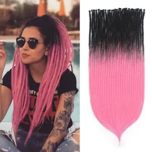 24 inch 30 pcs Ombre Bright Pink Dreadlock Extensions, Single Ended Thin 0.6cm Dreads Extensions, Synthetic Dreadlock Extensions Reggae Hippie Crochet Dreads for Women