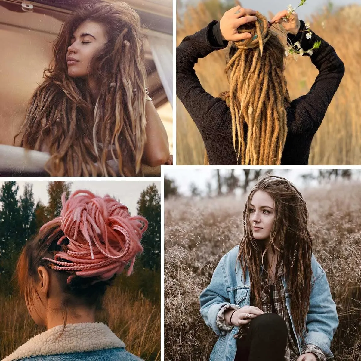 24 inch 30 pcs Ombre Bright Pink Dreadlock Extensions, Single Ended Thin 0.6cm Dreads Extensions, Synthetic Dreadlock Extensions Reggae Hippie Crochet Dreads for Women
