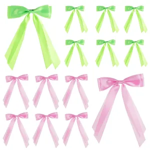 24 Pcs Hair Bows Clips Bulk with Long Tail Pink and Green Bow Knot Hair Ribbon Ponytail Holder Accessories Metal Slides Clips Alligator Barrettes for Women Gifts