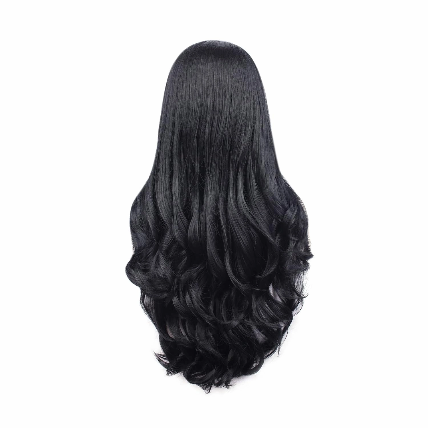 26 Inches Black Lace Front Wig Natural Long Wavy Synthetic Hair Wig for Cosplay Party Halloween (black)