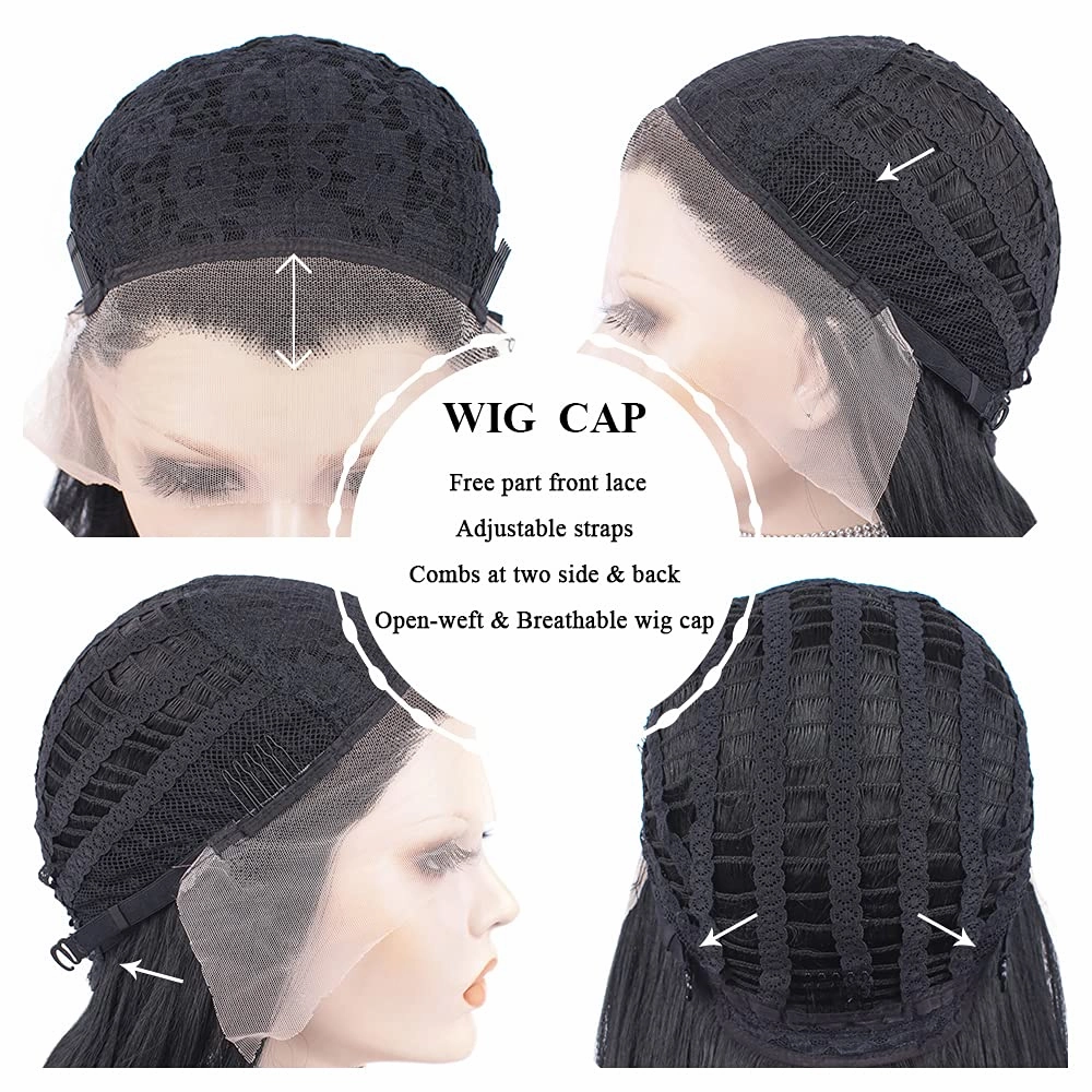 26 Inches Black Lace Front Wig Natural Long Wavy Synthetic Hair Wig for Cosplay Party Halloween (black)