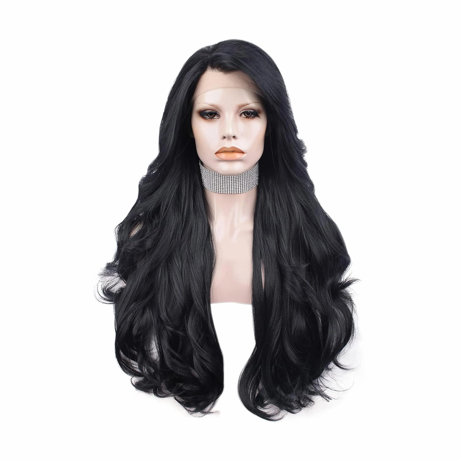 26 Inches Black Lace Front Wig Natural Long Wavy Synthetic Hair Wig for Cosplay Party Halloween (black)