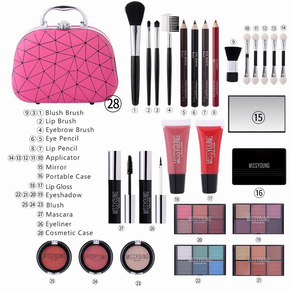 28-piece all-in-one makeup kit for women and girls, Cosmetics、 Eyeshadow、Lipstick、Lipgloss, complete makeup set for kids 7-8, girls 10-12, and teens (SILVER)