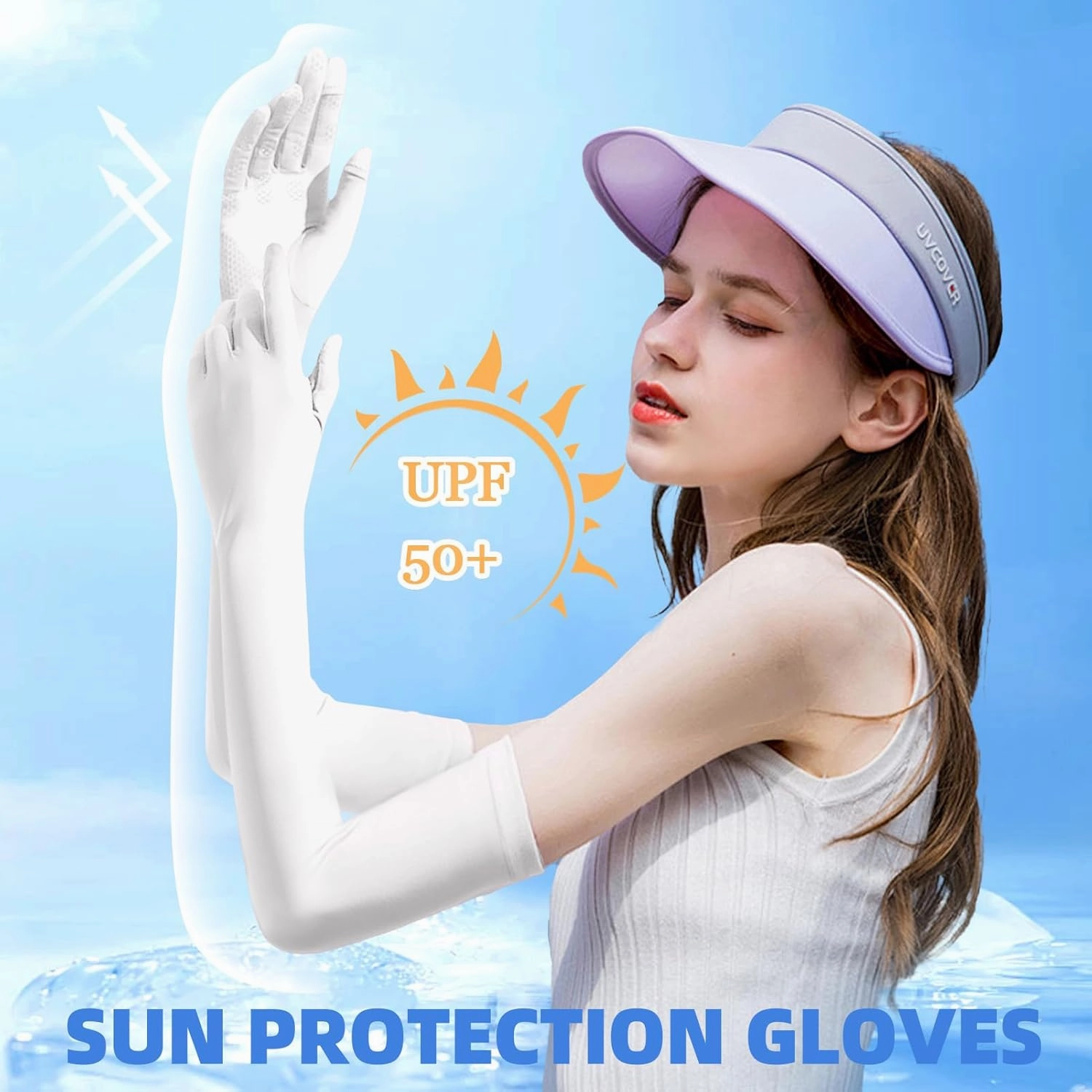 2 Pairs Driving Long Gloves for Women, UV Sun Protection Sleeves Full Finger Gloves for Outdoor Sports Cycling