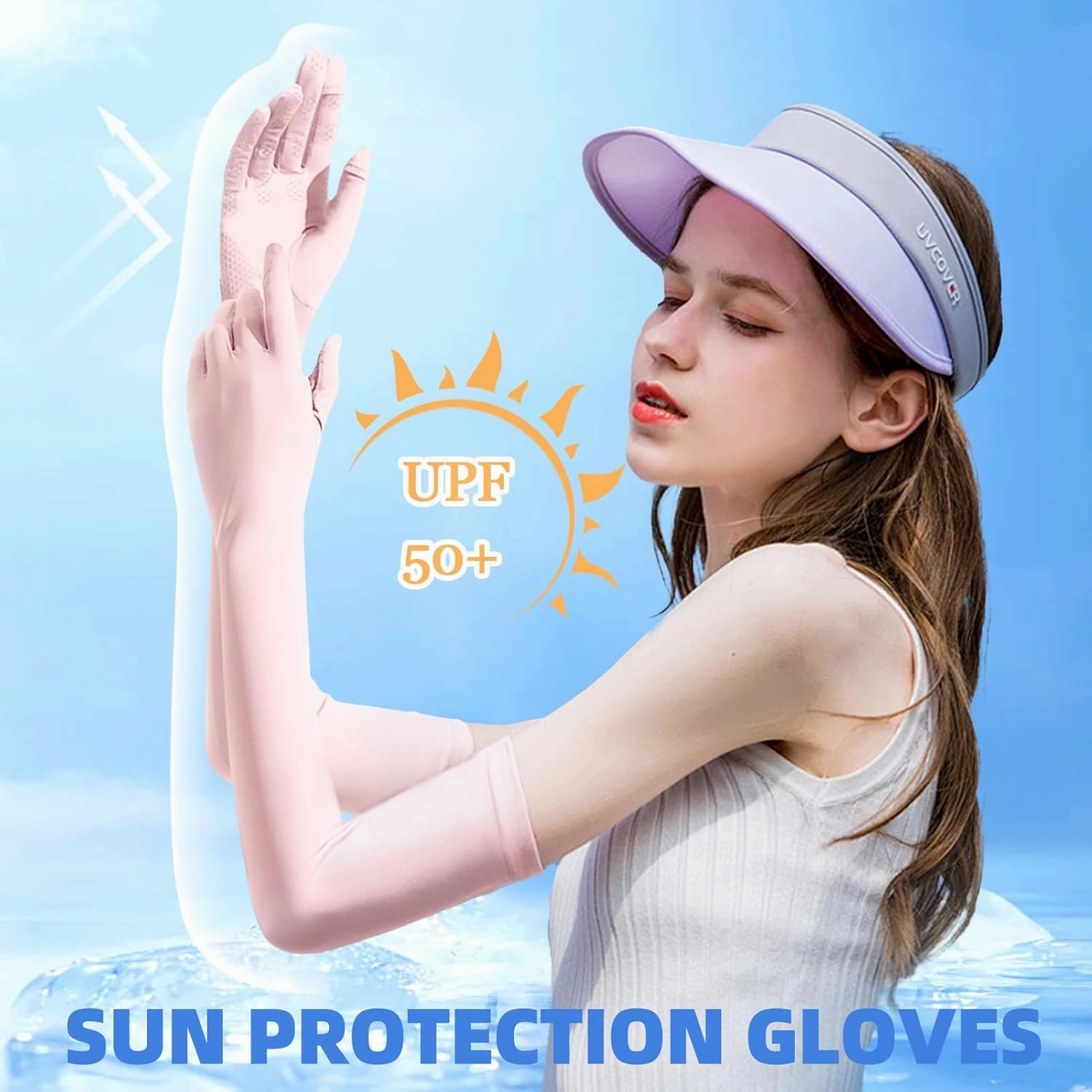 2 Pairs Driving Long Gloves for Women, UV Sun Protection Sleeves Full Finger Gloves for Outdoor Sports Cycling