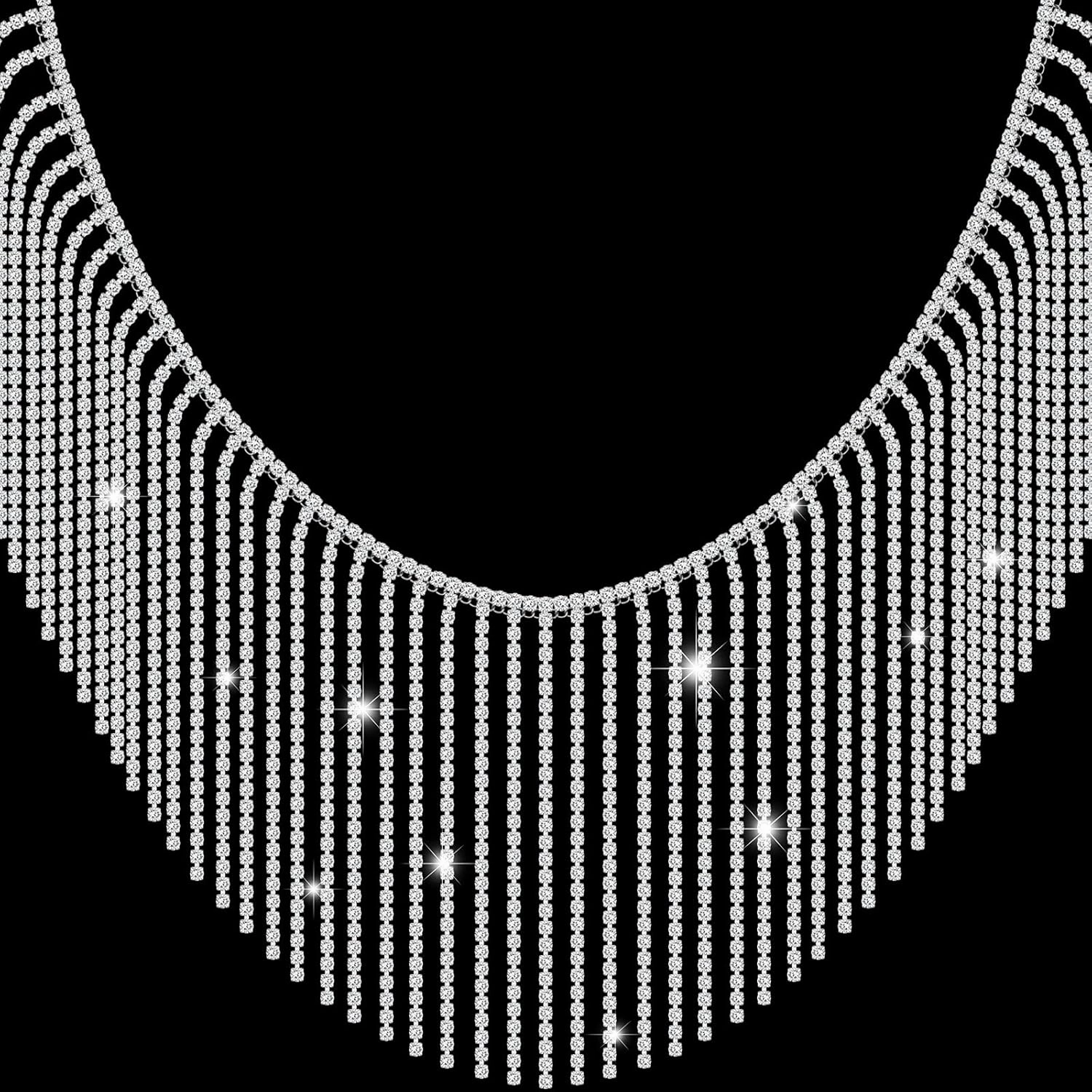 2 Yard Rhinestone Fringe Trim Rhinestone Ribbon Tassel Chain Diamond Crystal Tassel Fringe Trim for Sewing Crafts Wedding Party Clothing Accessories Female Jewelry (Silver)