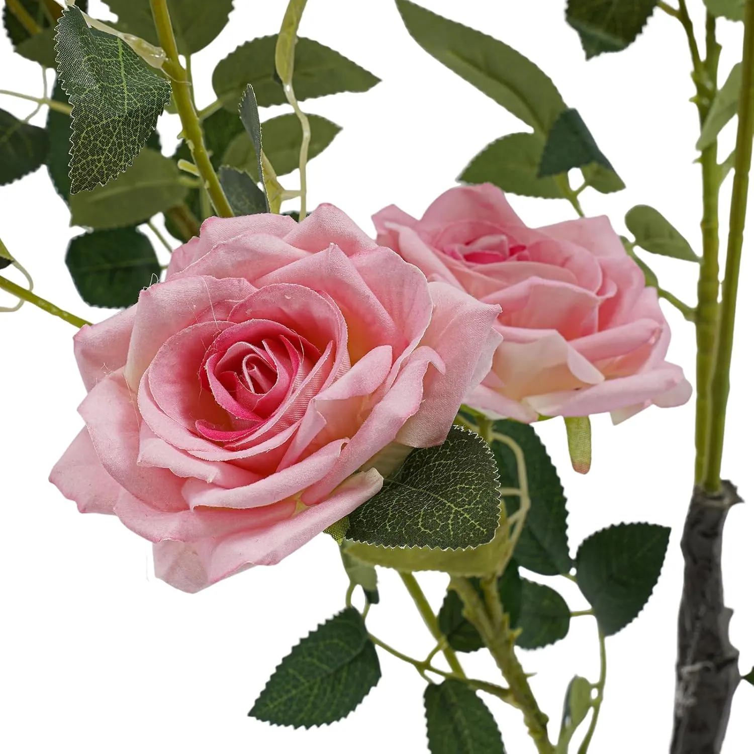 2Pcs Artificial Rose Tree, 35.4 Inch Artificial Outdoor Trees No Maintenance Silk Fabric Faux Indoor Tree with Pink Flowers & Green Leaves for Home Indoor Outdoor Office Modern Decor - Pink