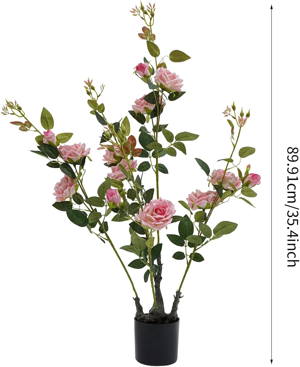 2Pcs Artificial Rose Tree, 35.4 Inch Artificial Outdoor Trees No Maintenance Silk Fabric Faux Indoor Tree with Pink Flowers & Green Leaves for Home Indoor Outdoor Office Modern Decor - Pink