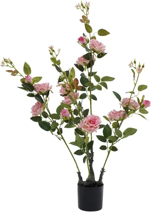 2Pcs Artificial Rose Tree, 35.4 Inch Artificial Outdoor Trees No Maintenance Silk Fabric Faux Indoor Tree with Pink Flowers & Green Leaves for Home Indoor Outdoor Office Modern Decor - Pink