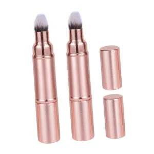 2pcs Portable Dual-ended Makeup Brush with Protective Cap Retractable Beauty Tool for Foundation Blush Eyeshadow and Loose Powder Application