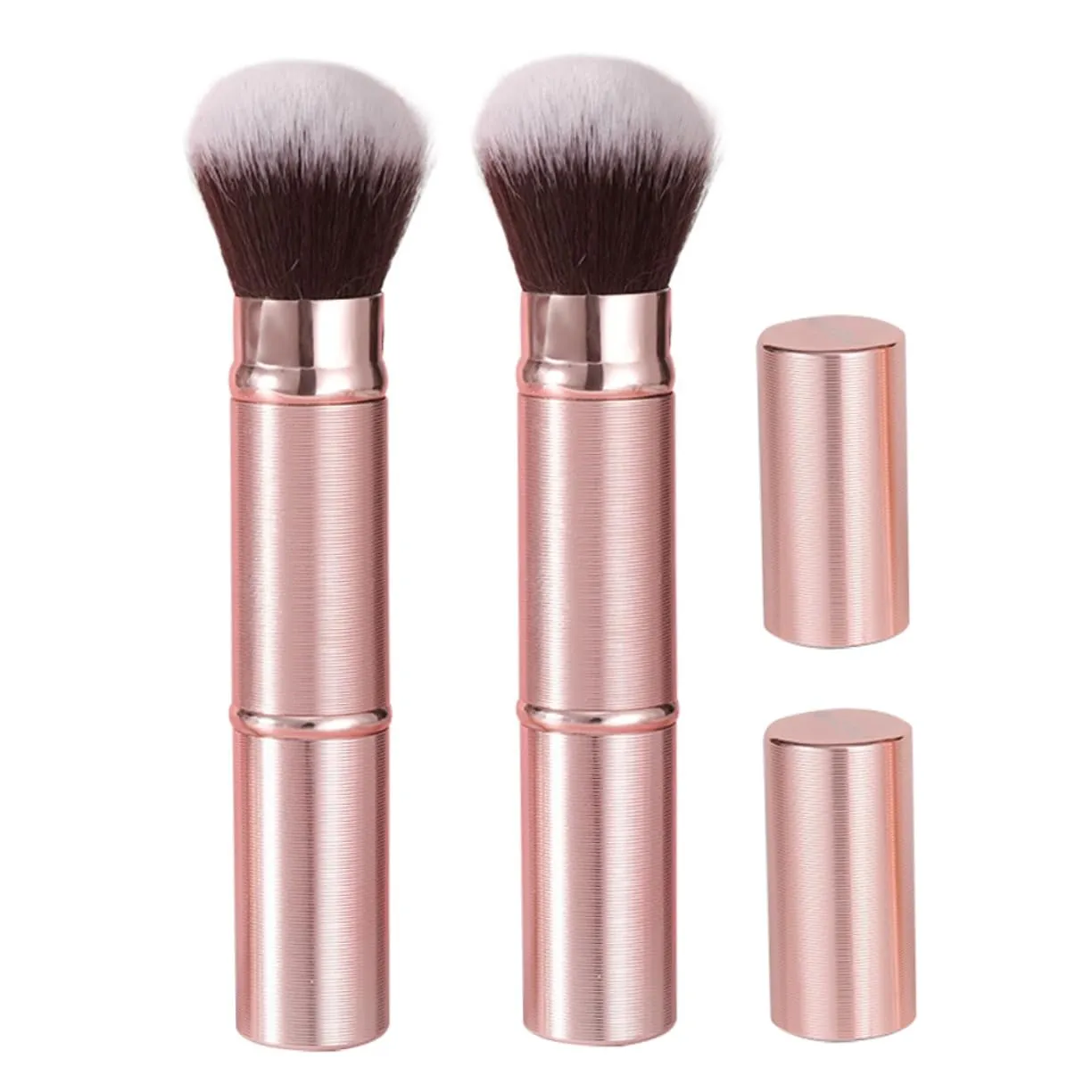 2pcs Retractable Double-ended Makeup Brush with Protective Cap Portable Foundation and Blush Tool for Travel Compact Beauty Brush for Effortless Application