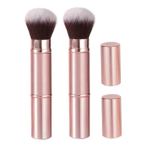 2pcs Retractable Double-ended Makeup Brush with Protective Cap Portable Foundation and Blush Tool for Travel Compact Beauty Brush for Effortless Application