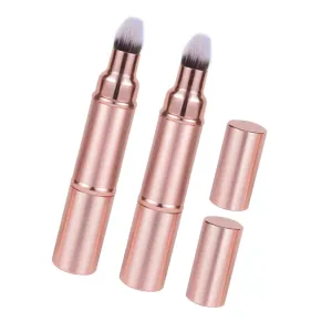 2pcs Retractable Makeup Brush with Cap Dual-ended Foundation Blush Brush Portable Travel Makeup Tool for Compact Application and Versatile Use