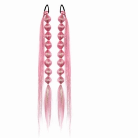 2pcs Bubble Braided Hair Elastics Ponytail Bright Silk Mixed Long Lantern Bubble Synthetic Hair Extension Braids(Pink)