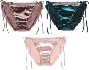 3 Pack Satin Fabric Women Underwear Panties Shorts String Panties Lace Thongs Sexy Bikini Japanese Girl