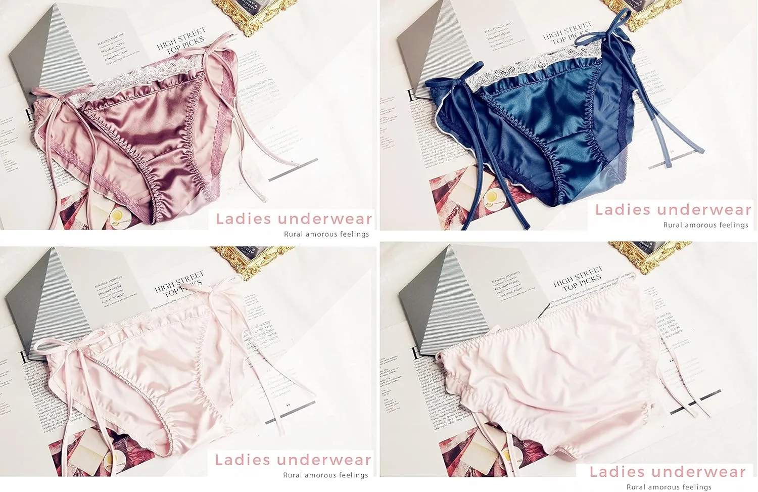 3 Pack Satin Fabric Women Underwear Panties Shorts String Panties Lace Thongs Sexy Bikini Japanese Girl