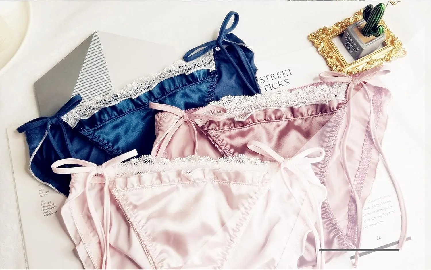 3 Pack Satin Fabric Women Underwear Panties Shorts String Panties Lace Thongs Sexy Bikini Japanese Girl