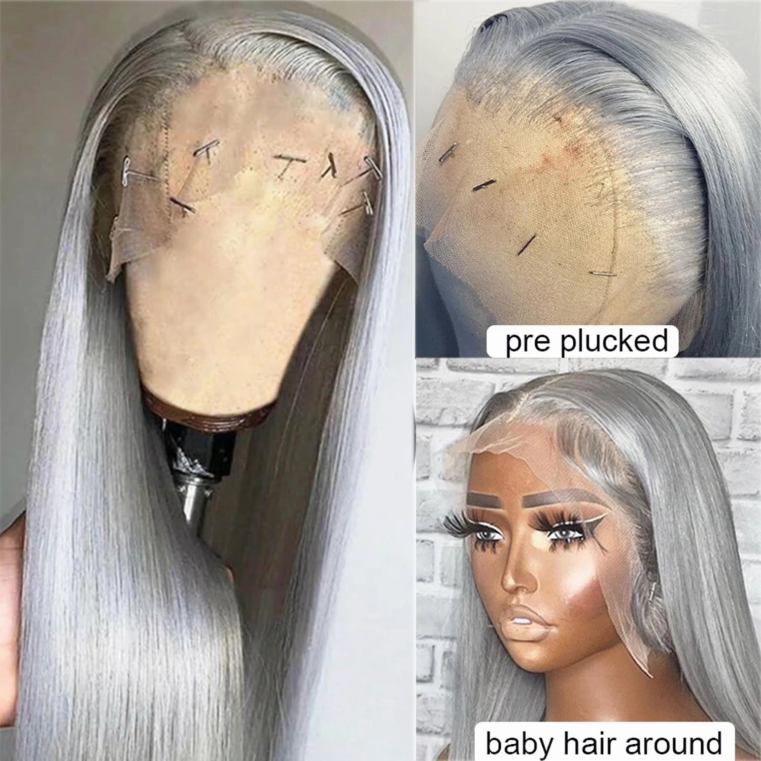 32 Inch Grey Silver Lace Front Wigs Human Hair Pre Plucked 13x4 HD Transparent Lace Frontal Wig 180% Density Straight Gray Colored Glueless Wigs Brazilian Real Remy for Black Women