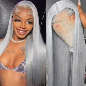 32 Inch Grey Silver Lace Front Wigs Human Hair Pre Plucked 13x4 HD Transparent Lace Frontal Wig 180% Density Straight Gray Colored Glueless Wigs Brazilian Real Remy for Black Women