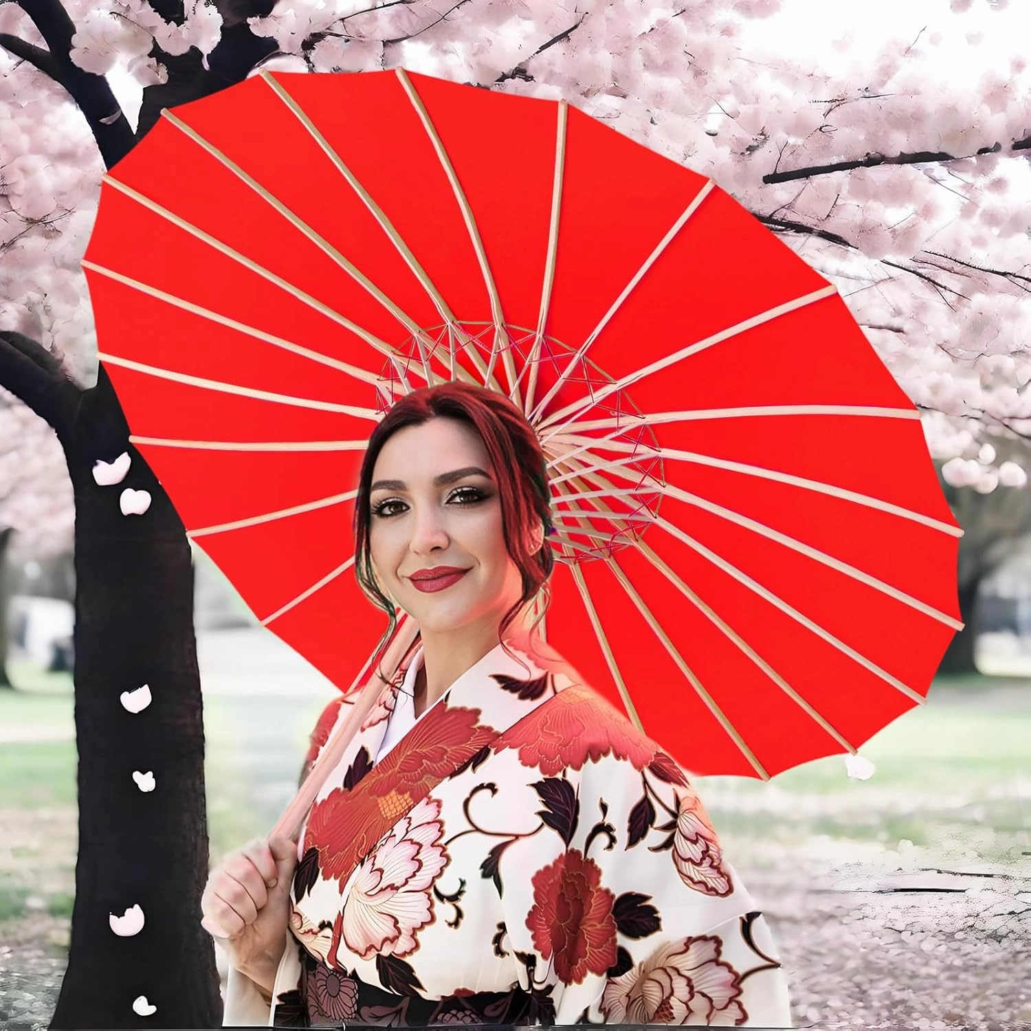 33" Red Silk Cloth Decoration Handmade Parasol Umbrella Chinese Japanese Asian DIY Art Dance Classical Umbrella for Wedding Parties Photography Costumes Cosplay (Red)