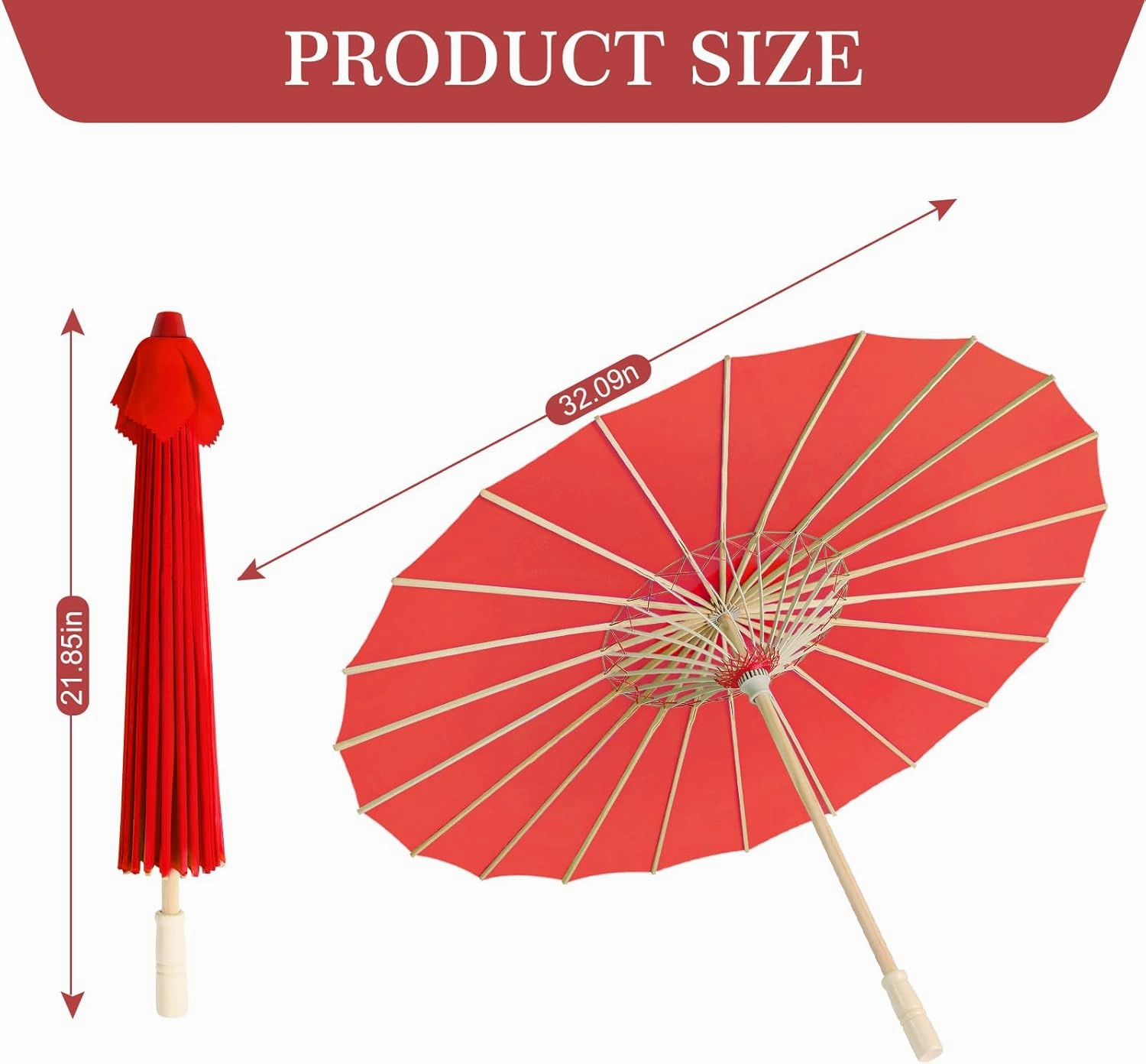 33" Red Silk Cloth Decoration Handmade Parasol Umbrella Chinese Japanese Asian DIY Art Dance Classical Umbrella for Wedding Parties Photography Costumes Cosplay (Red)