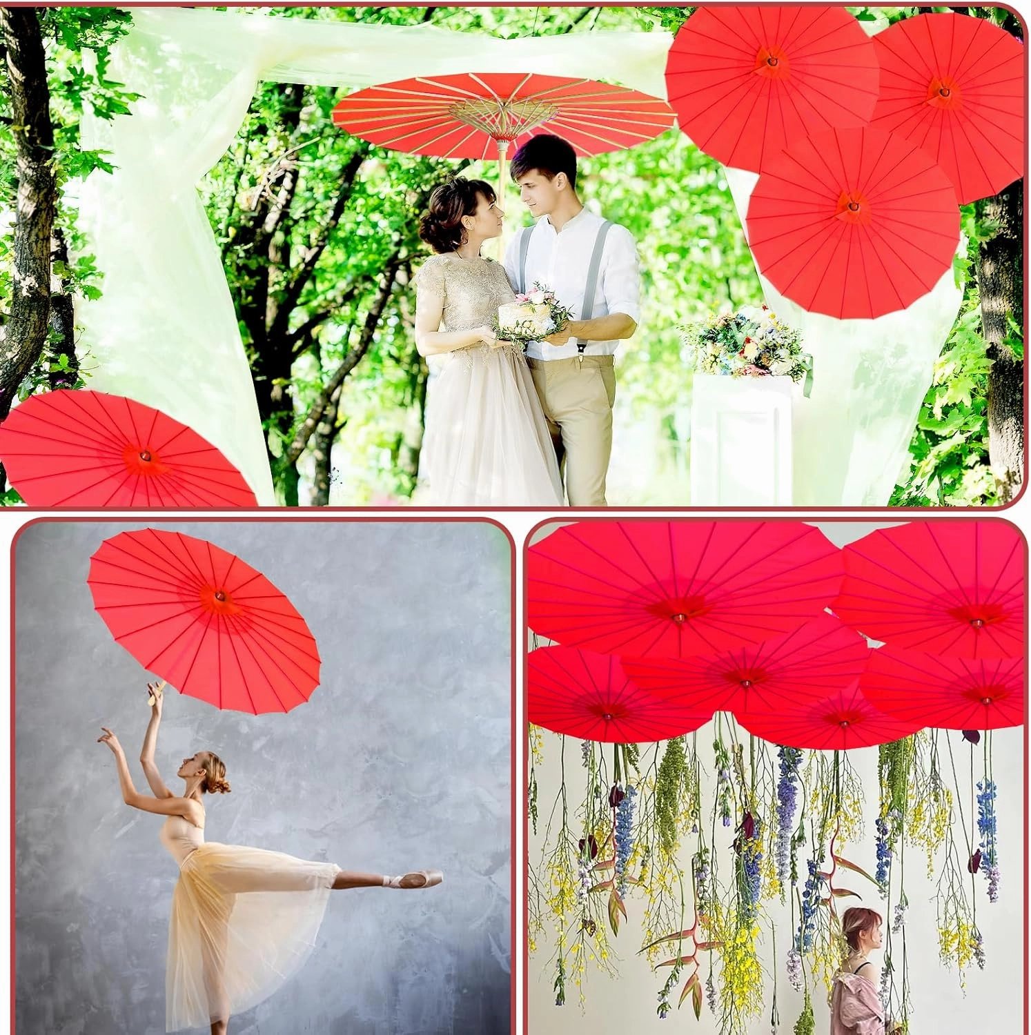 33" Red Silk Cloth Decoration Handmade Parasol Umbrella Chinese Japanese Asian DIY Art Dance Classical Umbrella for Wedding Parties Photography Costumes Cosplay (Red)