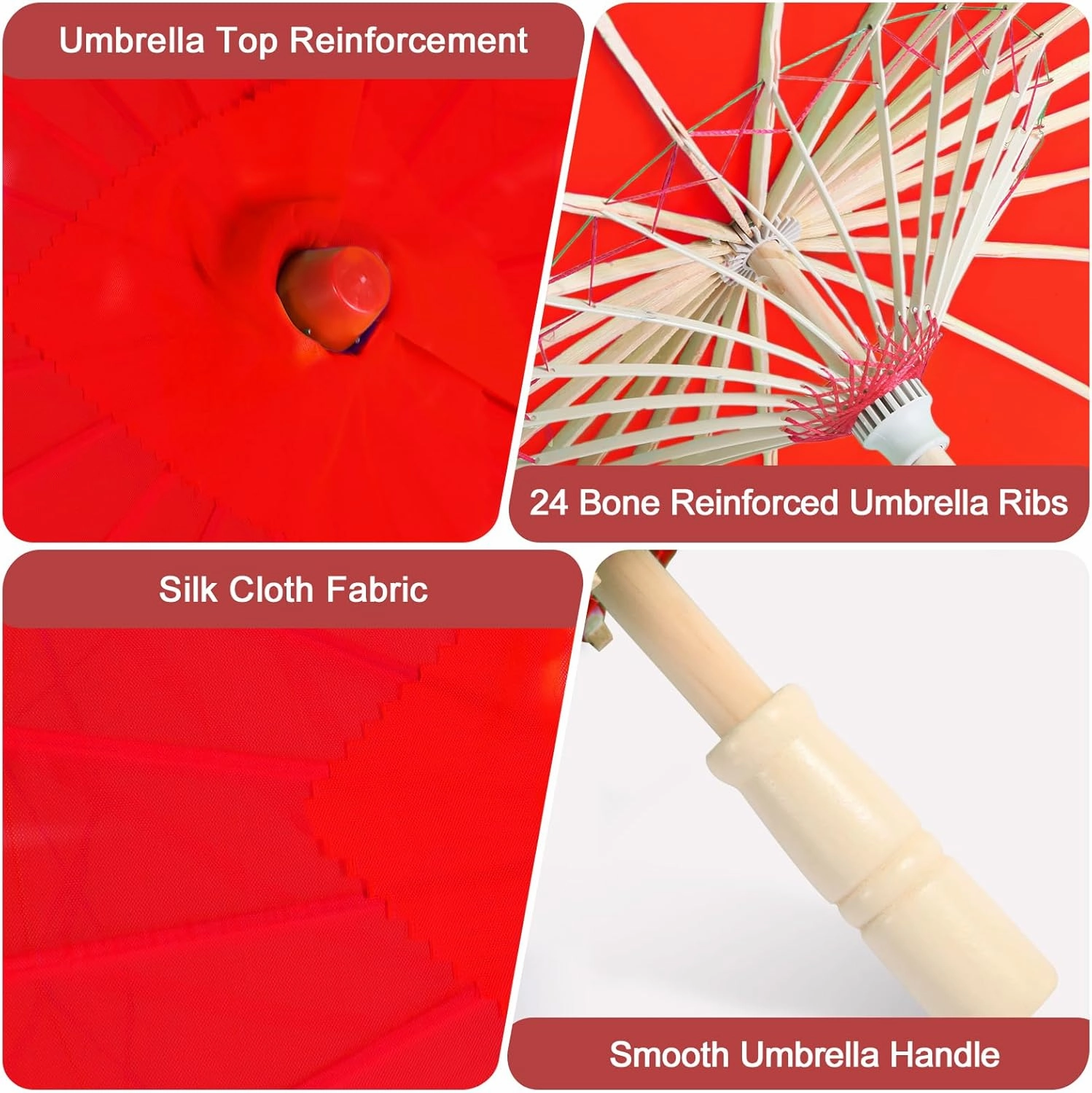 33" Red Silk Cloth Decoration Handmade Parasol Umbrella Chinese Japanese Asian DIY Art Dance Classical Umbrella for Wedding Parties Photography Costumes Cosplay (Red)
