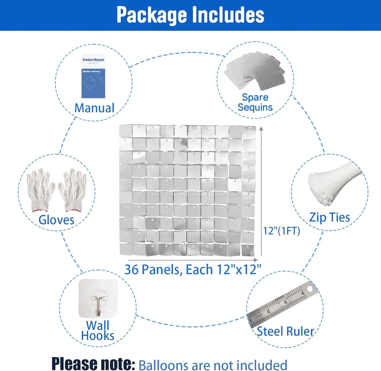 36 Pcs Silver Shimmer Wall Backdrop Panels for Birthday Party Decoration - 6x6 FT Square Sequin Backdrop