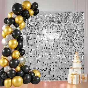 36 Pcs Silver Shimmer Wall Backdrop Panels for Birthday Party Decoration - 6x6 FT Square Sequin Backdrop