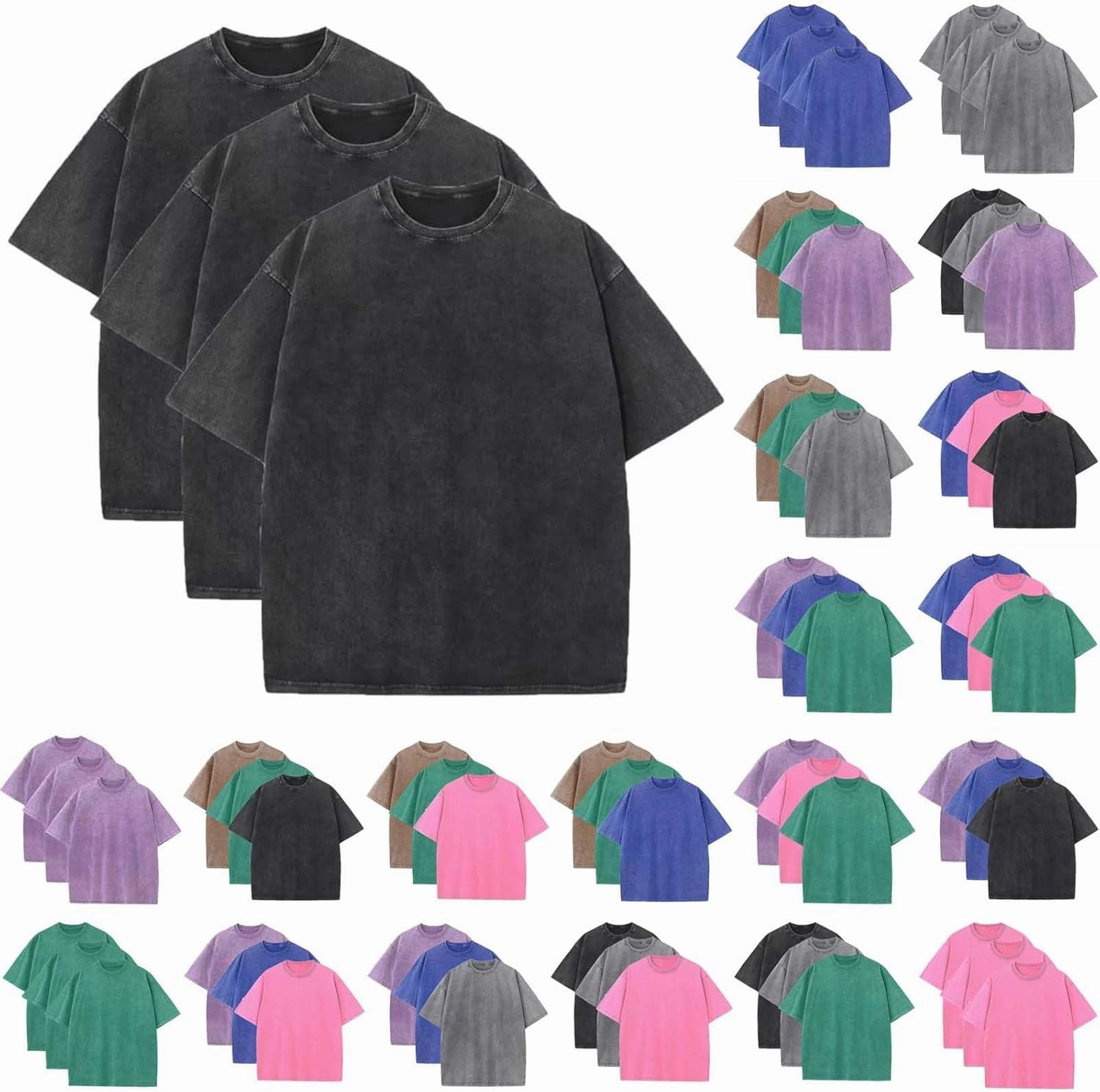 3 Pack Mens Casual T Shirts Short Sleeve Crewneck Loose Fit Summer Stylish Tops Vintage Big Tall Solid Tee Shirts