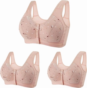 3 Pack T-Shirt Bra Older Womens Daisy Bras Front Closure Comfortable Bralettes
