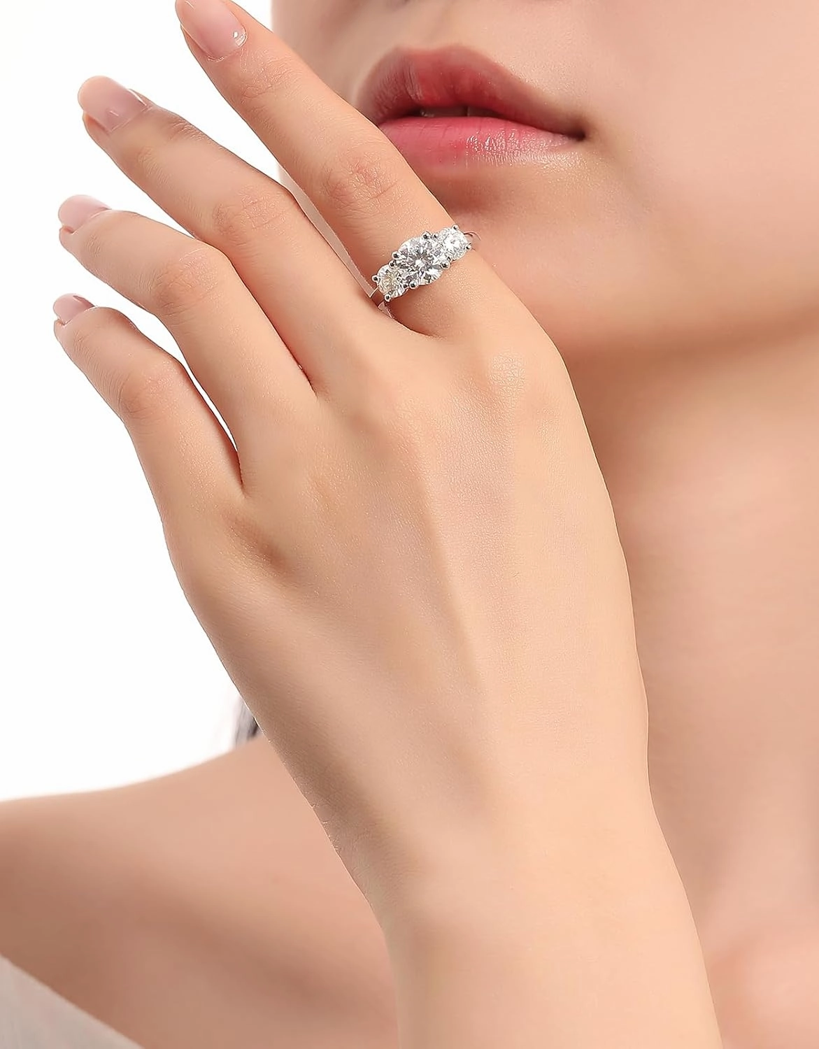 3 stone Moissanite Wedding Bands for Women,3.1CTTW Round cut D Color VVS1 promise anniversary Engagement Rings,18K White Gold Plated S925 Sterling Silver Valentine's Day Gift